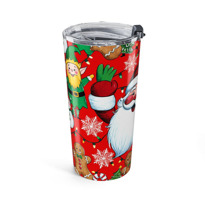 Festive Holiday Tumbler, Christmas Drinkware, Santa and Elf Insulated Mug, Travel Cup for Winter Celebrations, Gift for Him/Her