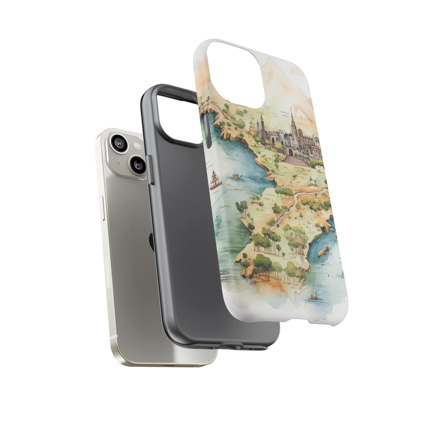 Hard Phone Case — Watercolor Fantasy Map Castle Design