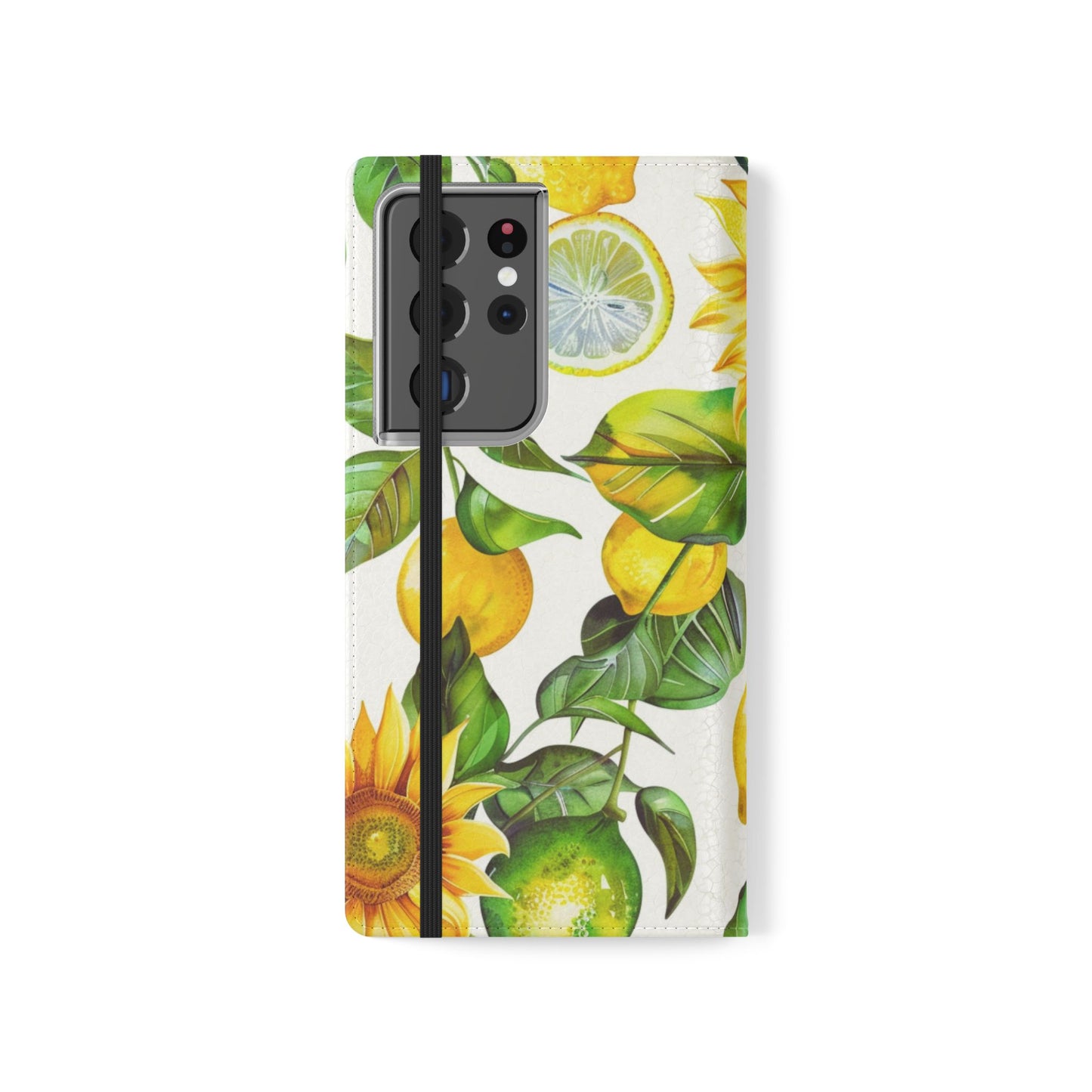 Sunflower & Lemon Flip Phone Case – Floral Wallet Flip Case with Card Slots