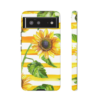 Sunflower Stripes Phone Case - Bright Floral Tough Case