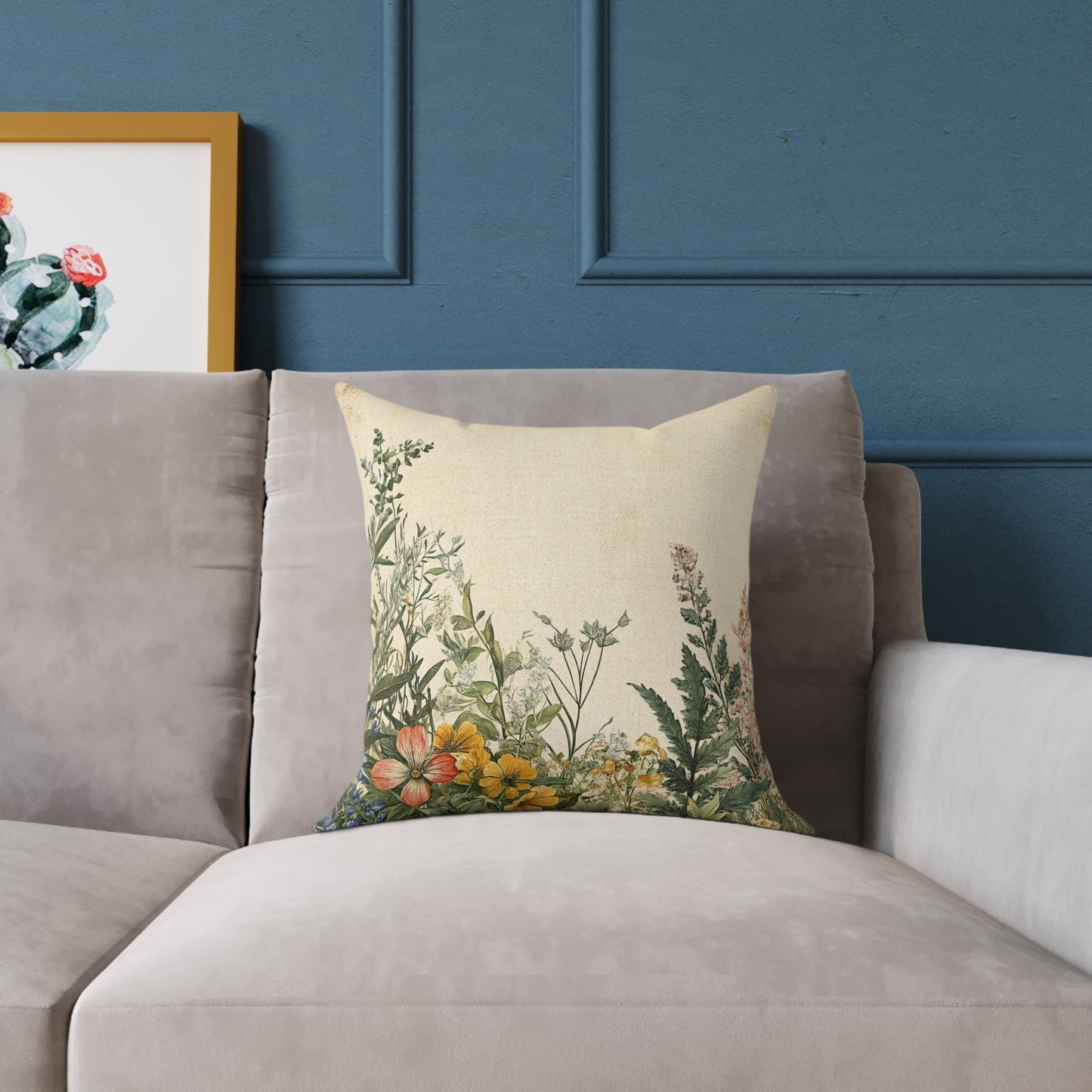 Botanical Floral Throw Pillow — Vintage Greenery Square Cushion