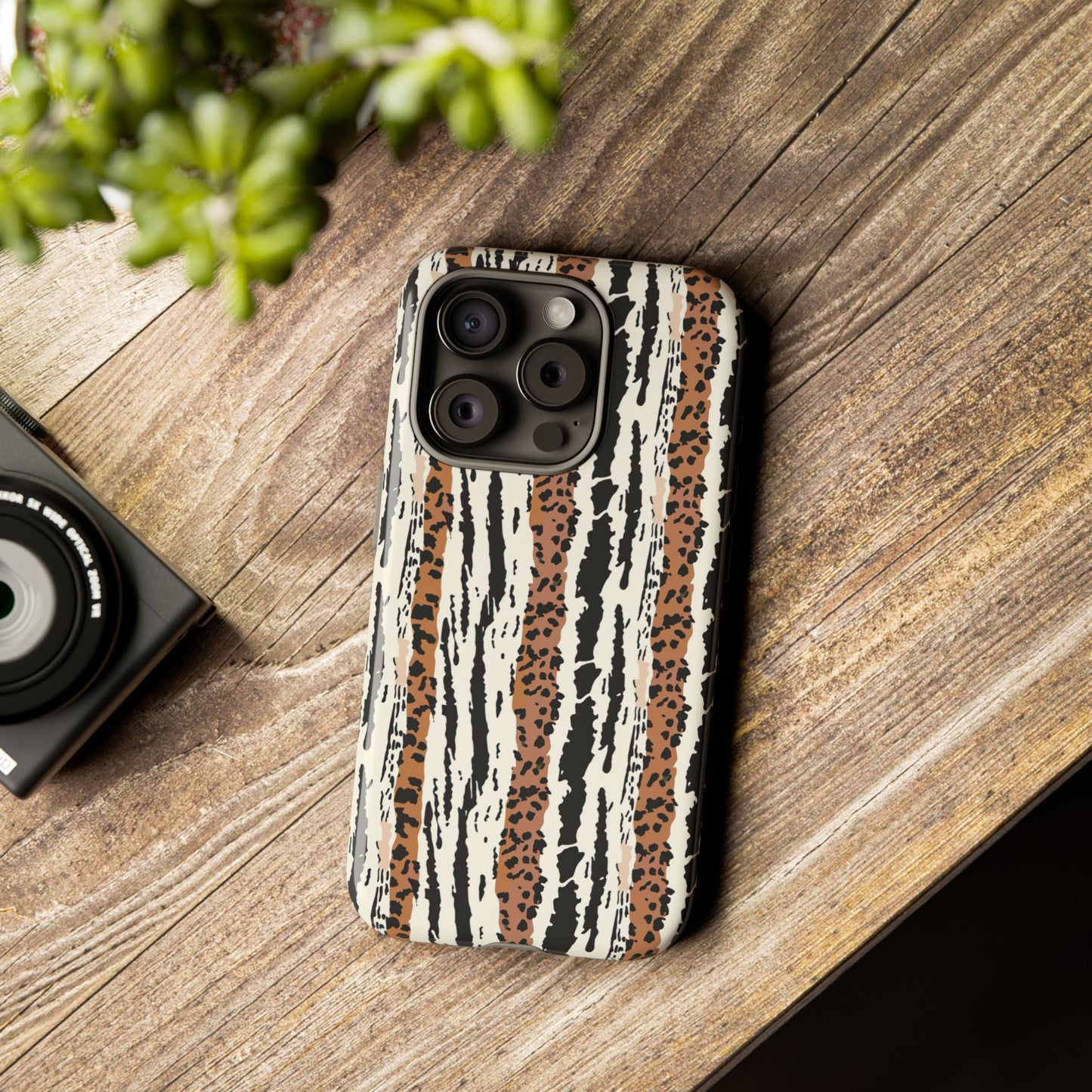 Animal Stripe Phone Case — Leopard & Zebra Pattern Tough Protective Cover,Africa Pattern .