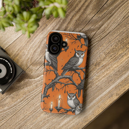 Owl-Themed Tough Phone Case, Halloween Decor, Unique Gift for Nature Lovers, Phone Accessories, Fall Vibes