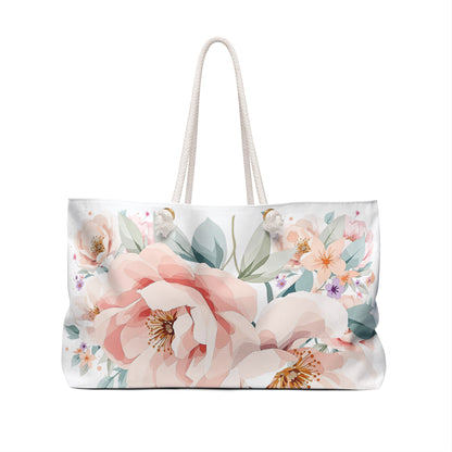 Floral Peony Weekender Bag — Large Pastel Travel Tote