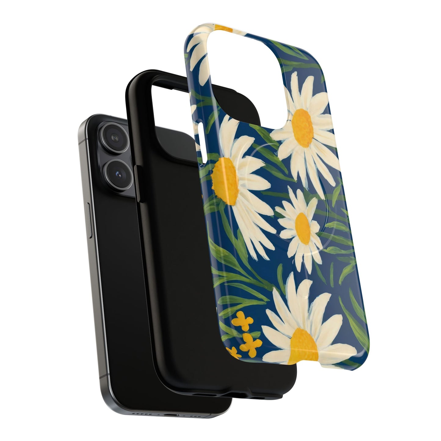 Daisy Floral IPhone Case-Tough Magnetic Cover ,Glossy Finish ,Retro Botanical Flower  Design.