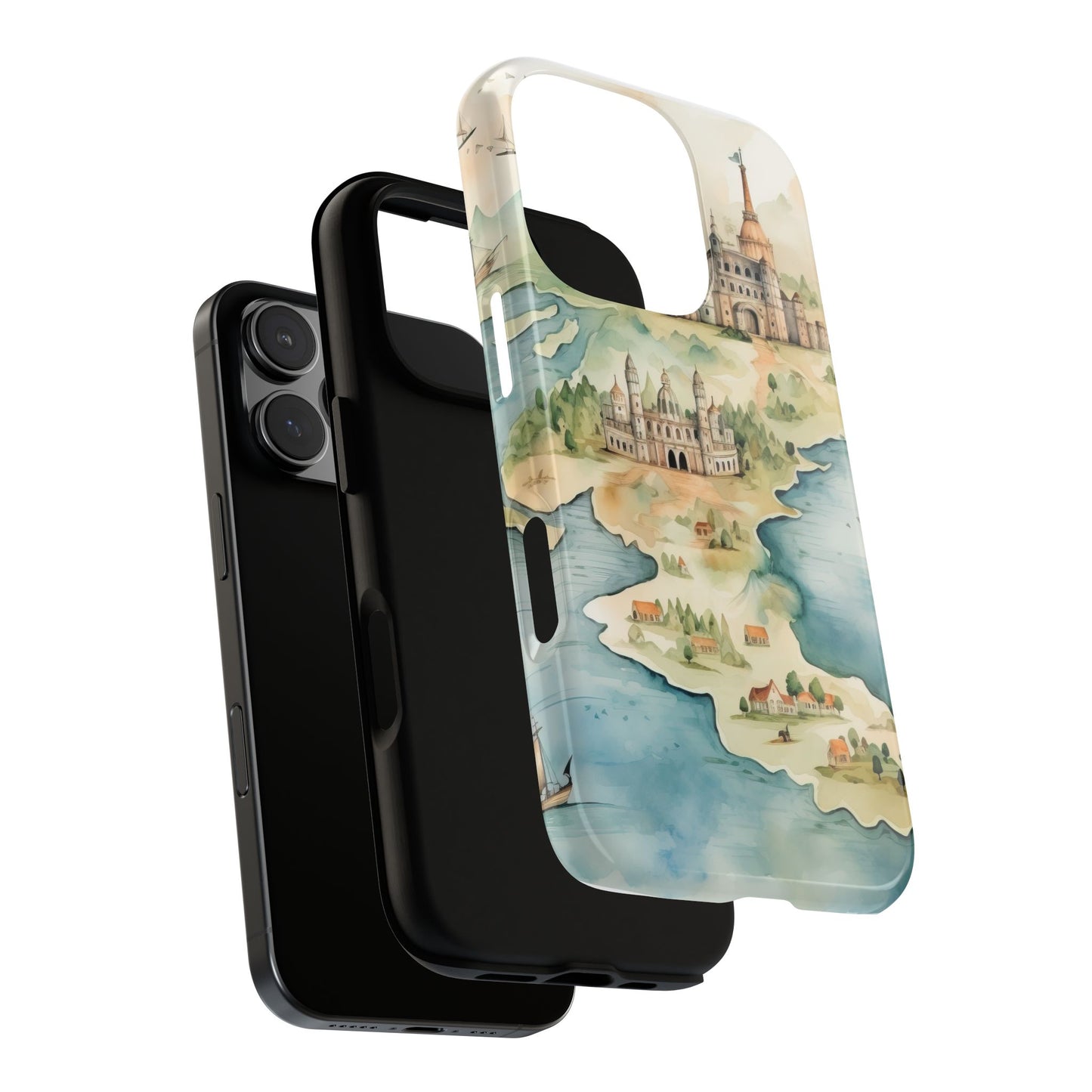 Hard Phone Case — Watercolor Fantasy Map Castle Design