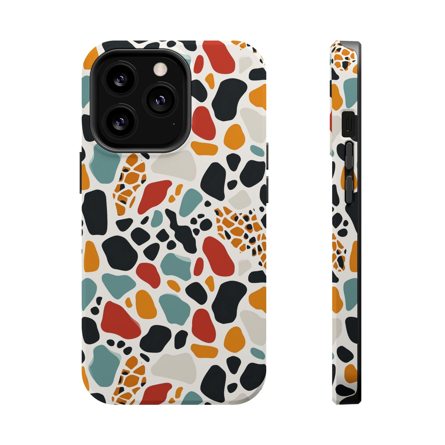 Terrazzo Pattern Magnetic Impact Phone Case — Colorful Retro Pebble Design