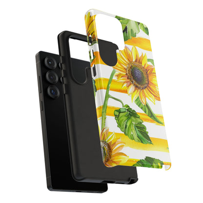 Sunflower Stripes Phone Case - Bright Floral Tough Case