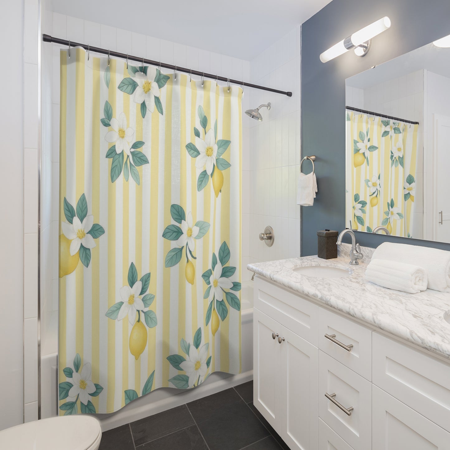 Lemon Blossom Shower Curtain | Fresh Decor, Bathroom Accessory, Spring Vibes, Summer Themes, Floral Home Decor