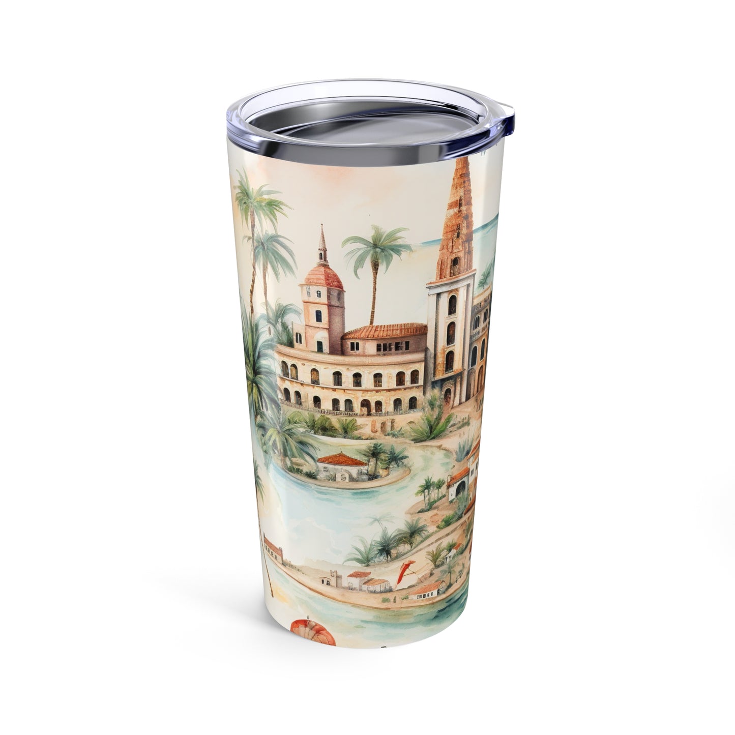 20oz Travel Tumbler — Vintage Fantasy Map with Castles & Sailing Ships
