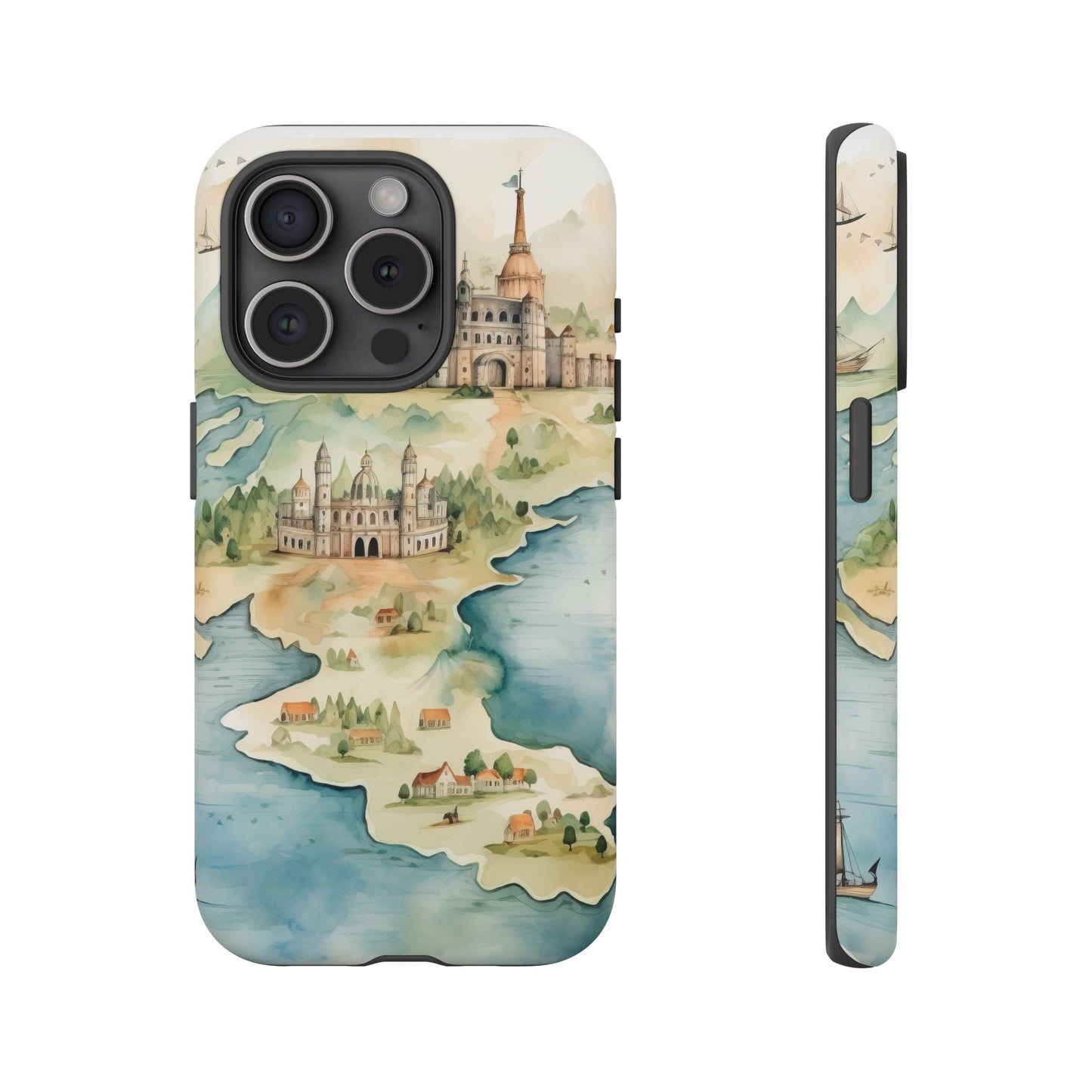 Hard Phone Case — Watercolor Fantasy Map Castle Design