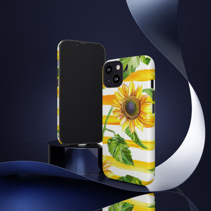 Sunflower Stripes Phone Case - Bright Floral Tough Case