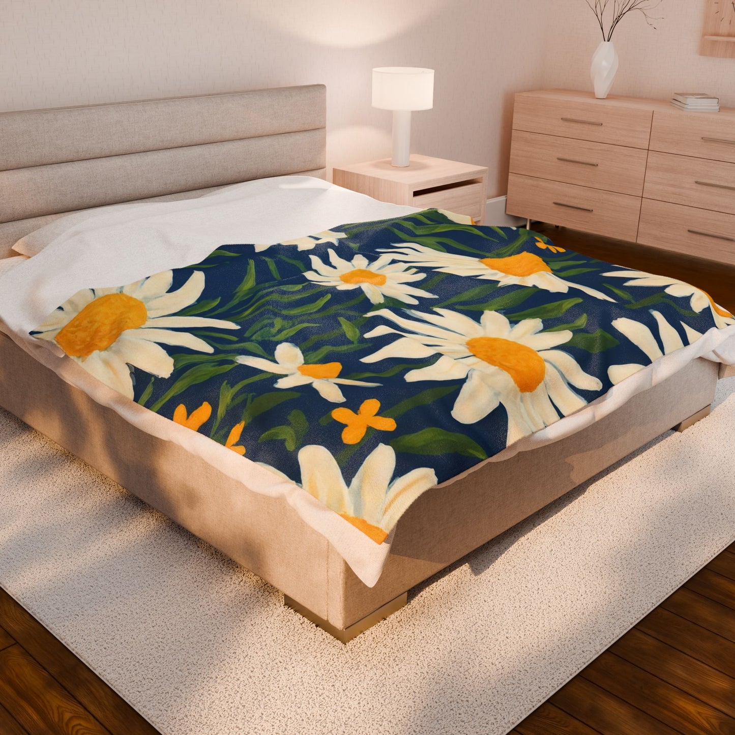 Daisy Field Velveteen Plush Blanket — Soft Floral Throw for Cozy Home & Gifts