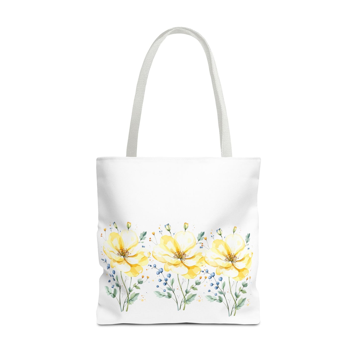 Floral Peony Tote Bag — Yellow Watercolor Flowers on White