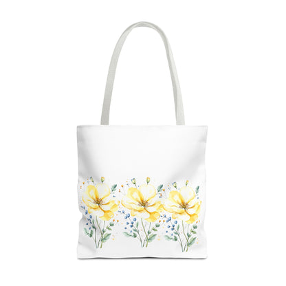Floral Peony Tote Bag — Yellow Watercolor Flowers on White
