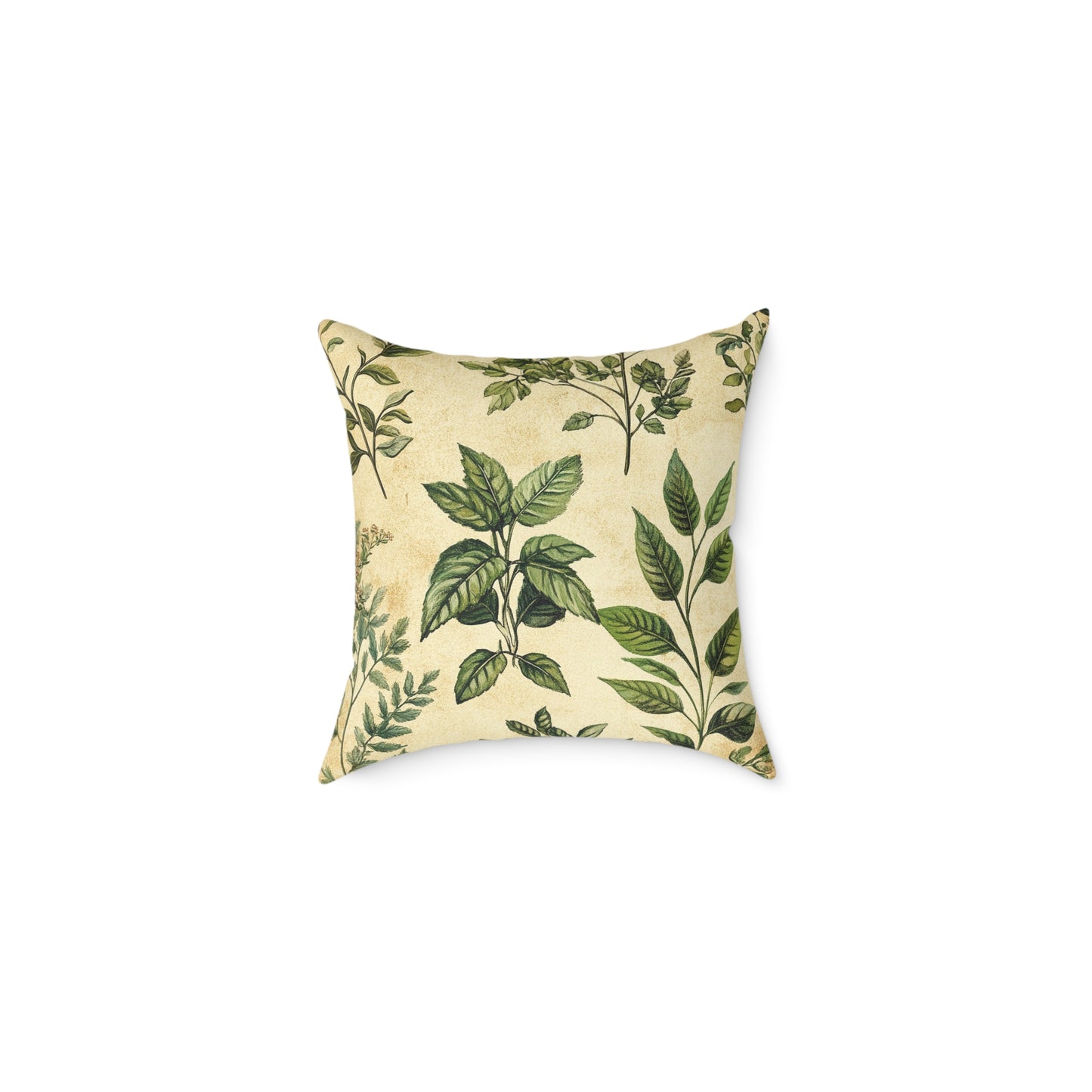 Botanical Floral Throw Pillow — Vintage Greenery Square Cushion