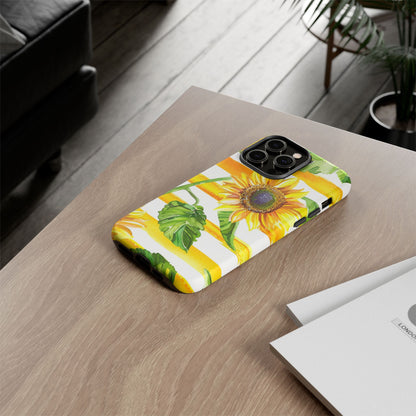 Sunflower Stripes Phone Case - Bright Floral Tough Case