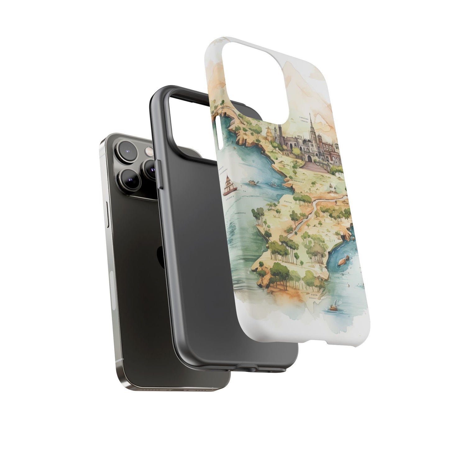 Hard Phone Case — Watercolor Fantasy Map Castle Design