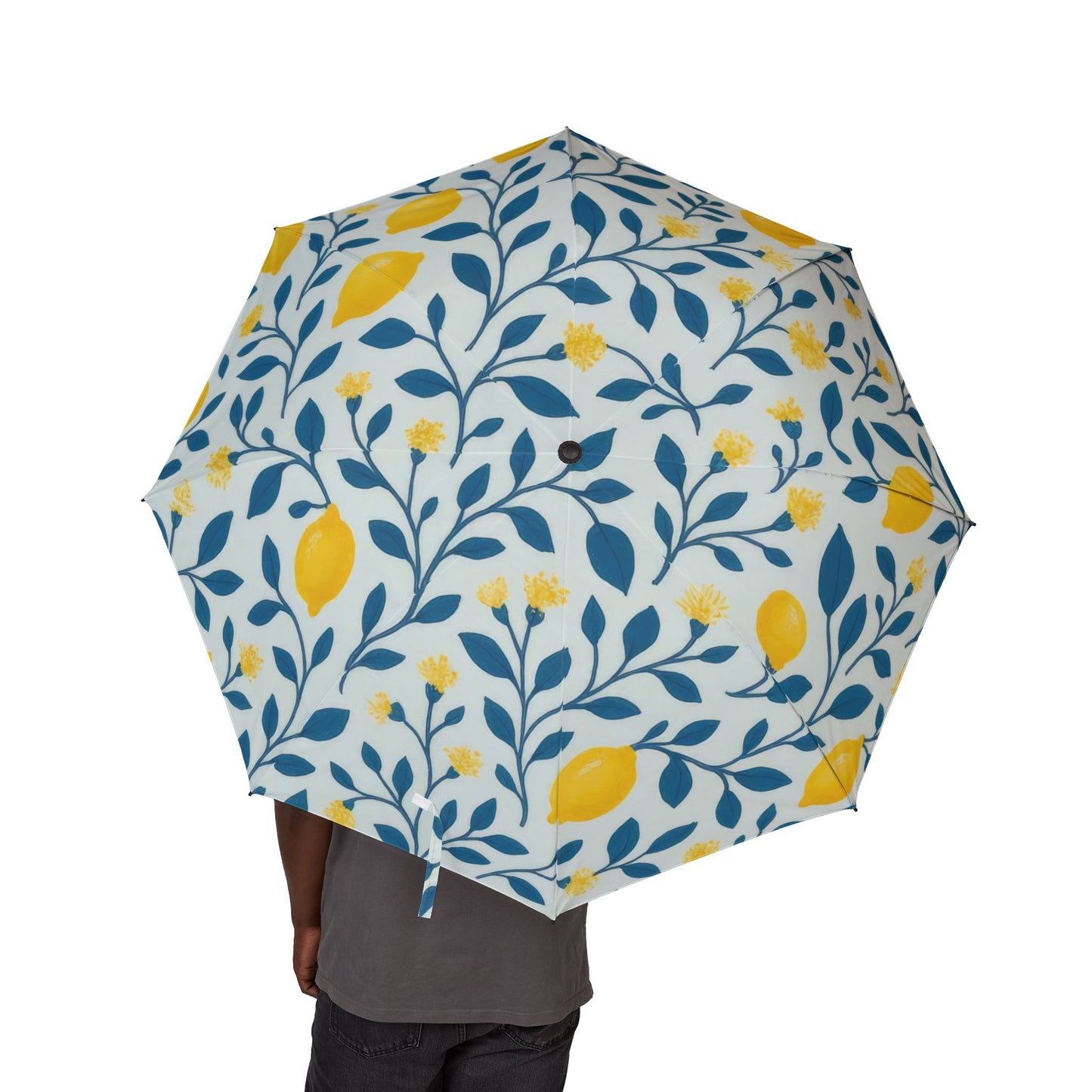 Foldable Umbrella — Lemon Branch Print Semi‑Automatic Travel Umbrella,Perfect Gift For Her .