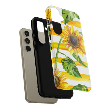 Sunflower Stripes Phone Case - Bright Floral Tough Case