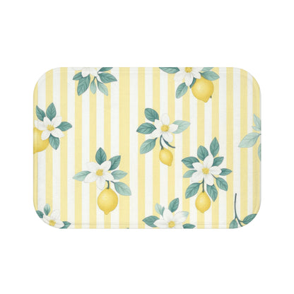 Lemon Floral Bath Mat, Vibrant Bathroom Decor, Citrus Inspired Home, Spring Cleaning, Gift for Her, Farmhouse Style