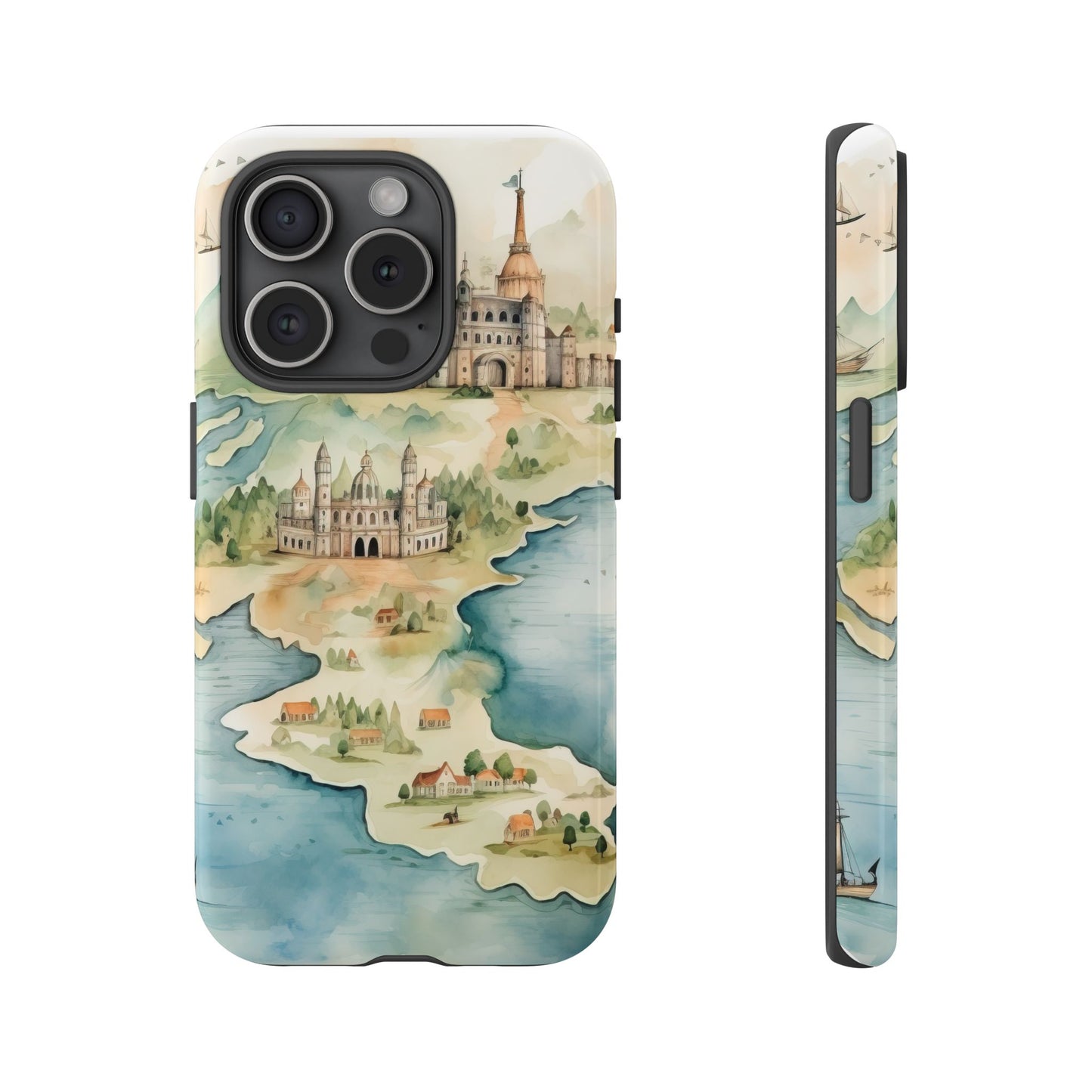 Hard Phone Case — Watercolor Fantasy Map Castle Design