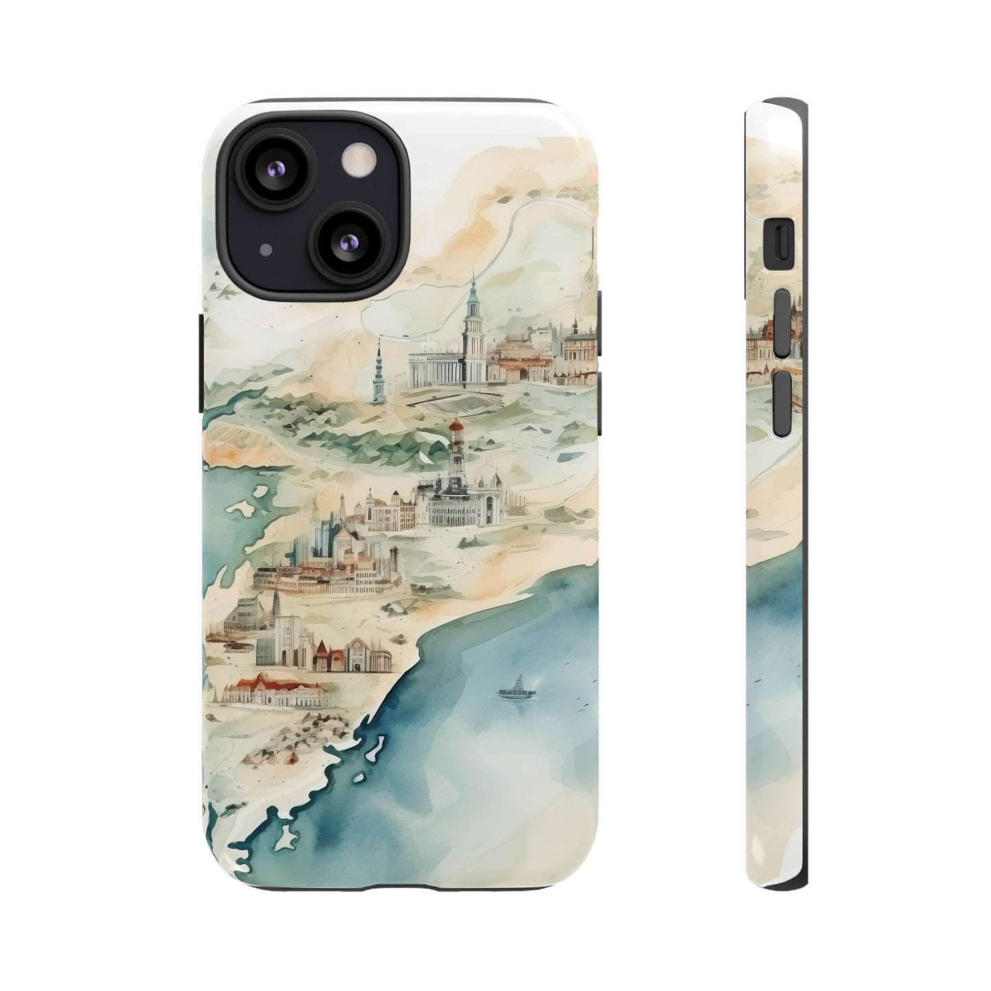 Hard Phone Case — Watercolor Fantasy Map Castle Design