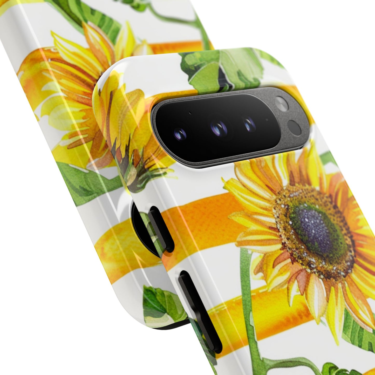 Sunflower Stripes Phone Case - Bright Floral Tough Case