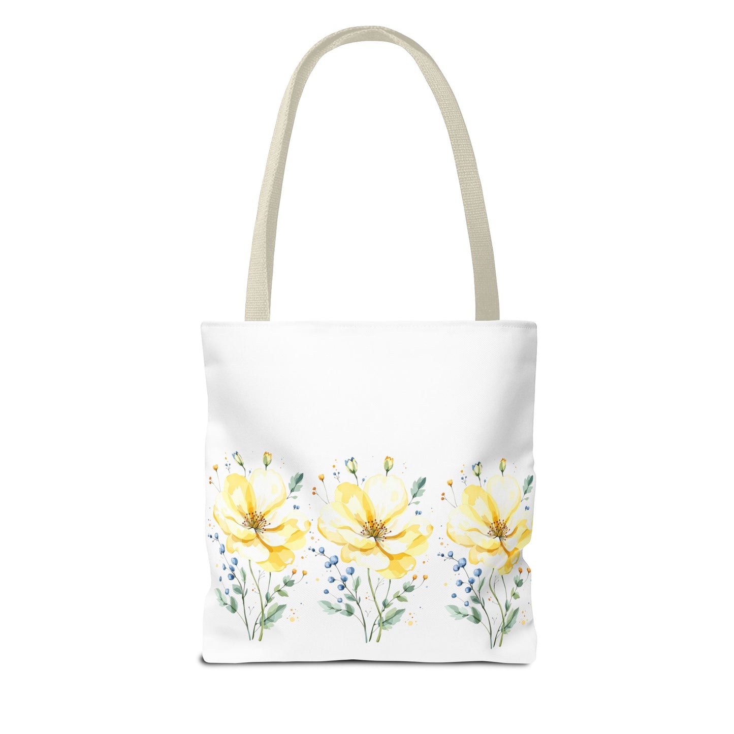 Floral Peony Tote Bag — Yellow Watercolor Flowers on White