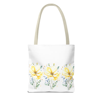 Floral Peony Tote Bag — Yellow Watercolor Flowers on White