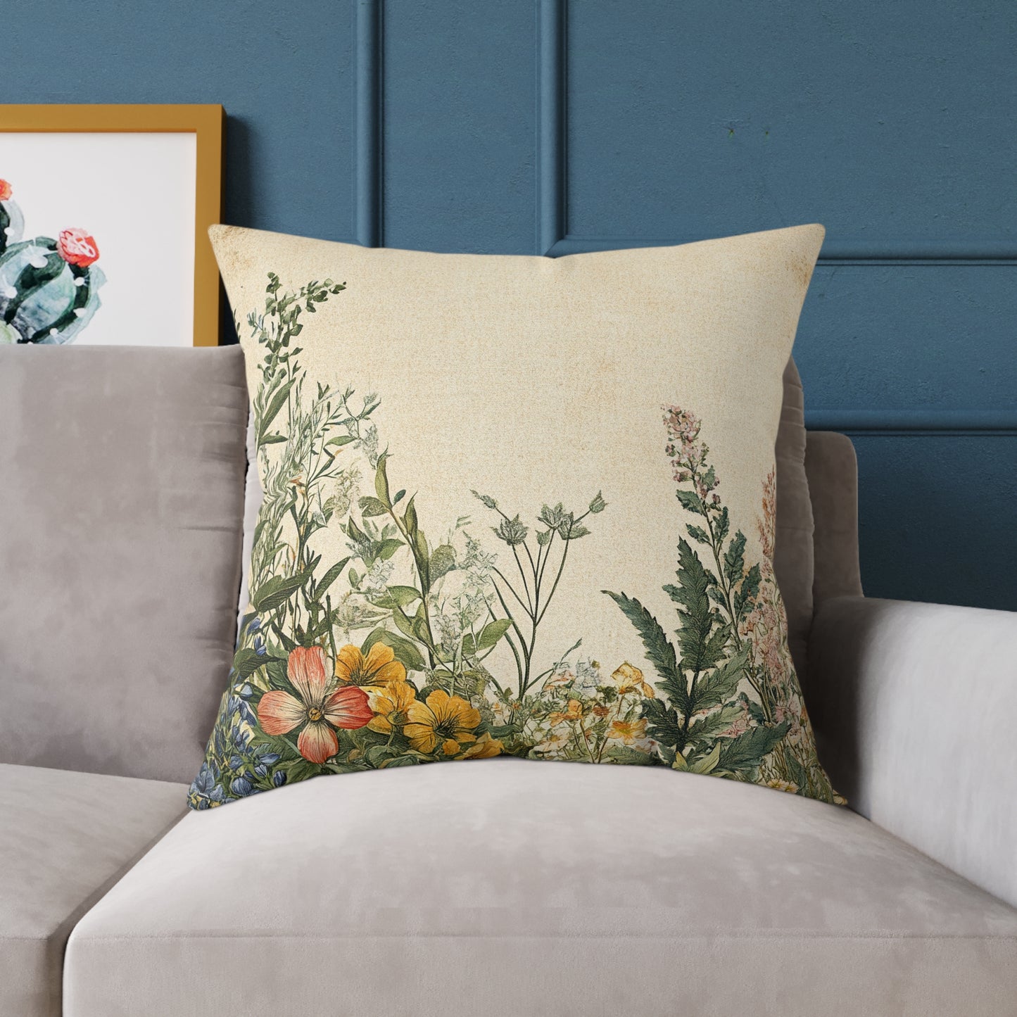 Botanical Floral Throw Pillow — Vintage Greenery Square Cushion