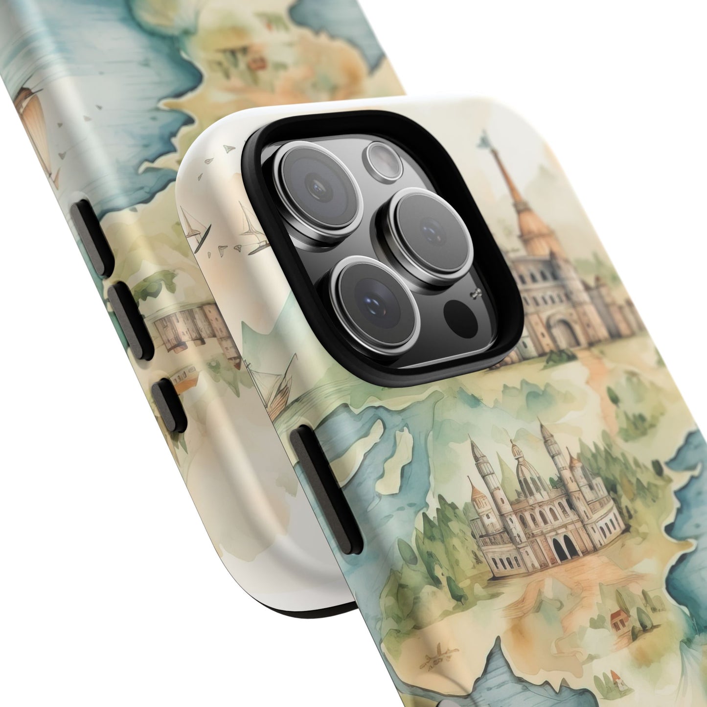 Hard Phone Case — Watercolor Fantasy Map Castle Design