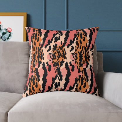 Leopard Print Square Pillow — Pink & Orange Animal Print Decorative Cushion