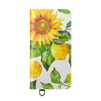Sunflower & Lemon Flip Phone Case – Floral Wallet Flip Case with Card Slots