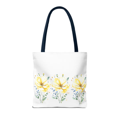 Floral Peony Tote Bag — Yellow Watercolor Flowers on White