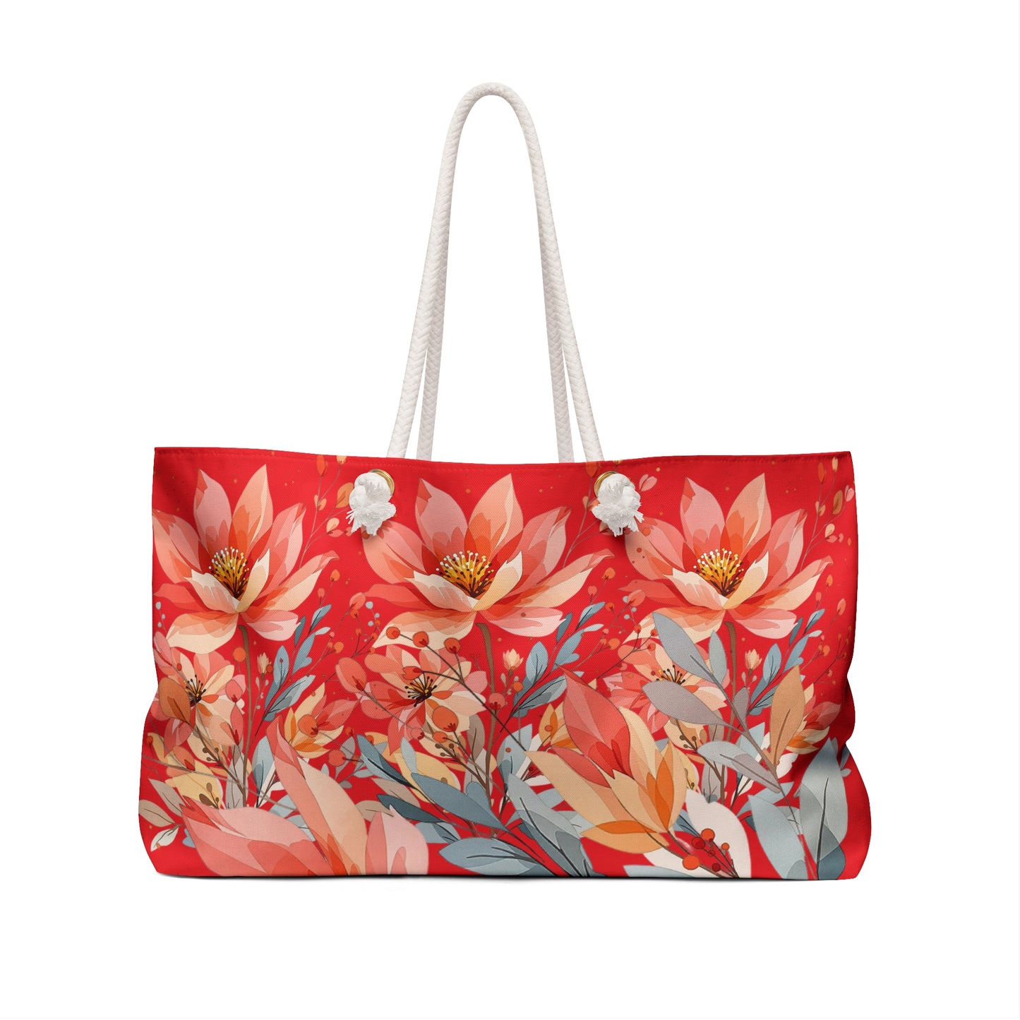 Floral Lotus Weekender Bag – Coral & Brown Travel Tote