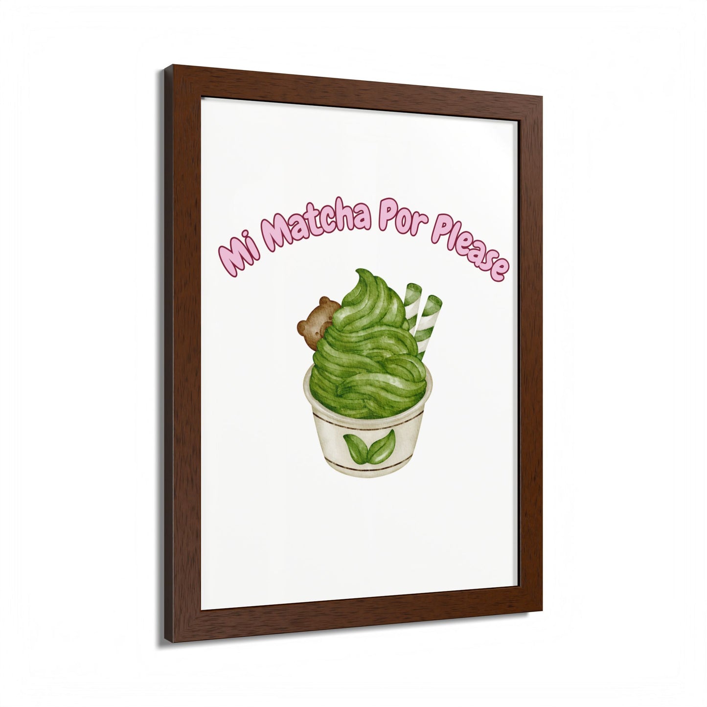 Cute Matcha Green Tea Framed Poster, Whimsical Kitchen Decor, Gift for Tea Lovers, Playful Wall Art, Coffee Shop Vibe