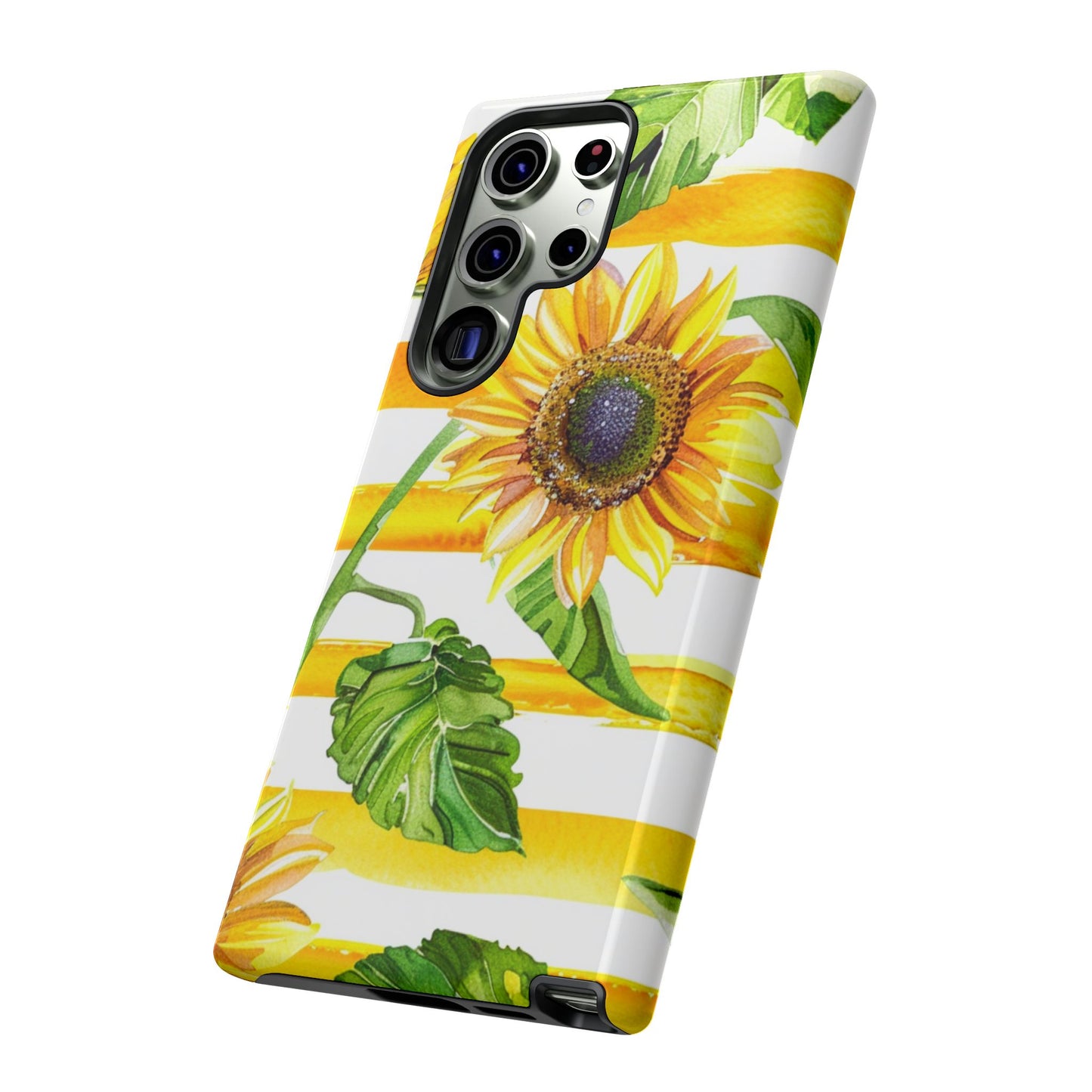 Sunflower Stripes Phone Case - Bright Floral Tough Case