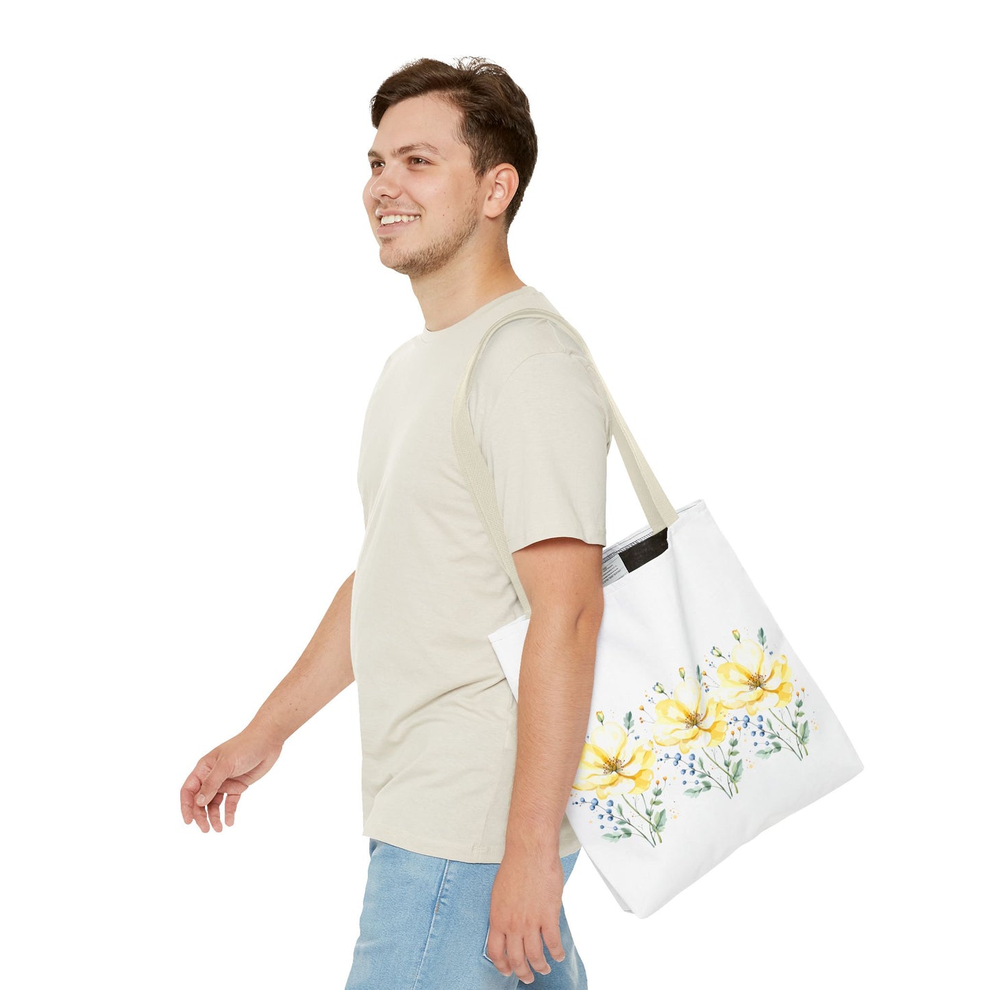 Floral Peony Tote Bag — Yellow Watercolor Flowers on White