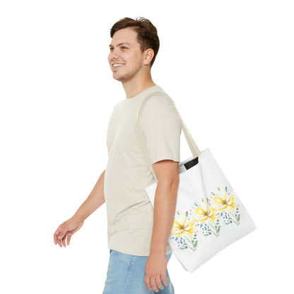 Floral Peony Tote Bag — Yellow Watercolor Flowers on White