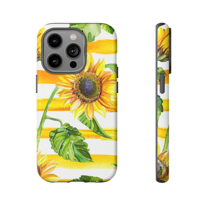 Sunflower Stripes Phone Case - Bright Floral Tough Case