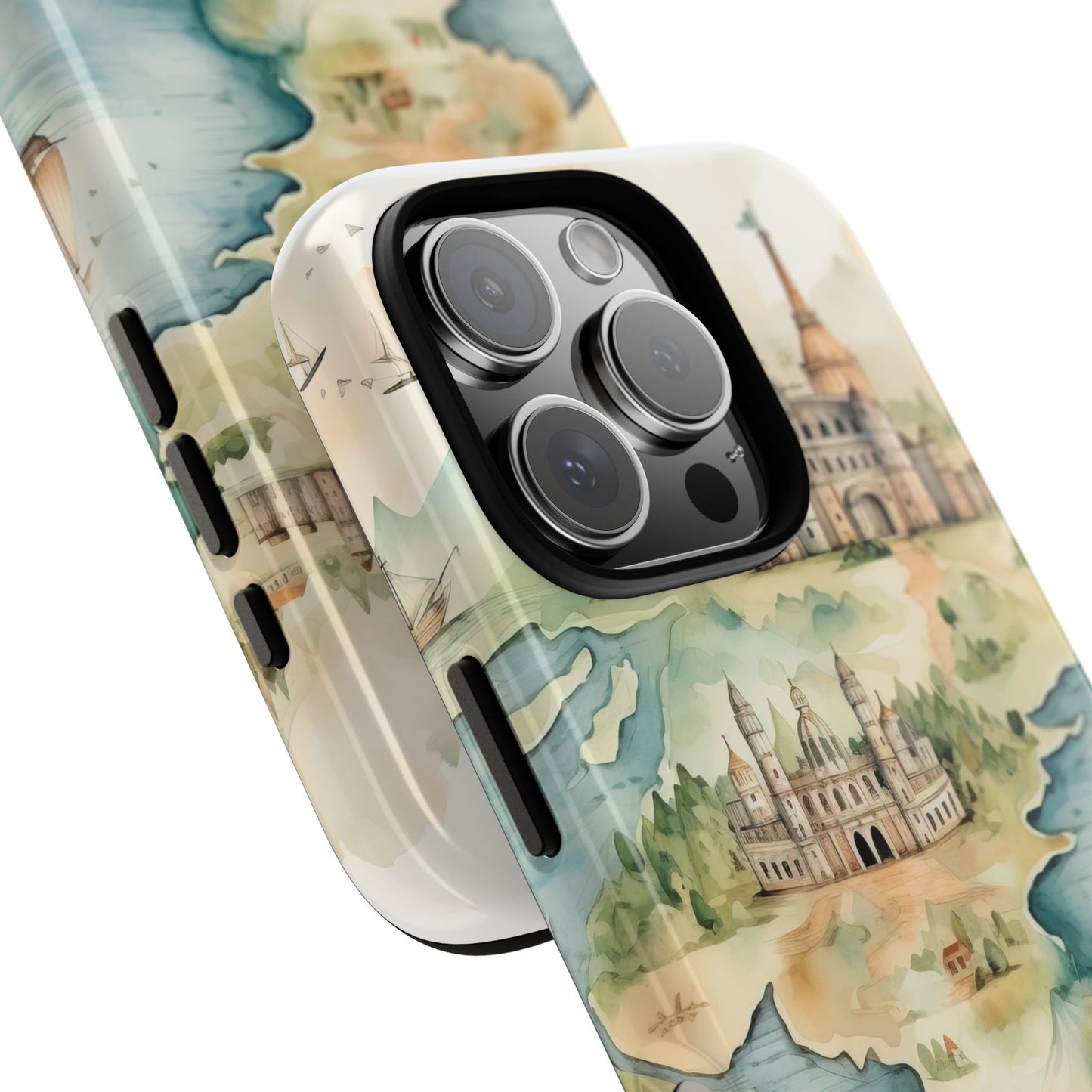 Hard Phone Case — Watercolor Fantasy Map Castle Design