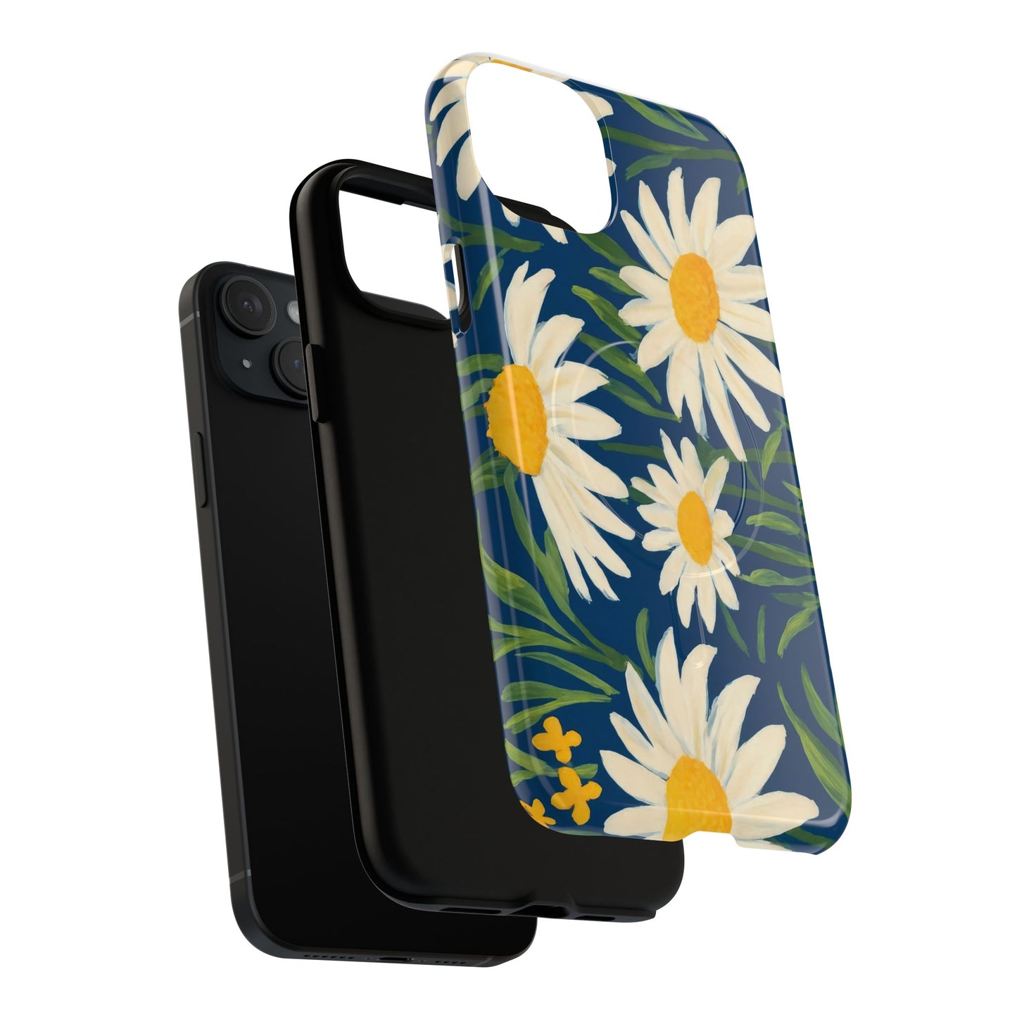 Daisy Floral IPhone Case-Tough Magnetic Cover ,Glossy Finish ,Retro Botanical Flower  Design.
