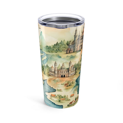20oz Travel Tumbler — Vintage Fantasy Map with Castles & Sailing Ships