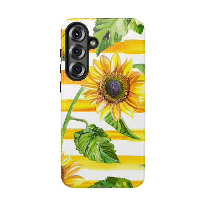 Sunflower Stripes Phone Case - Bright Floral Tough Case