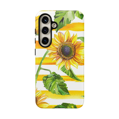 Sunflower Stripes Phone Case - Bright Floral Tough Case