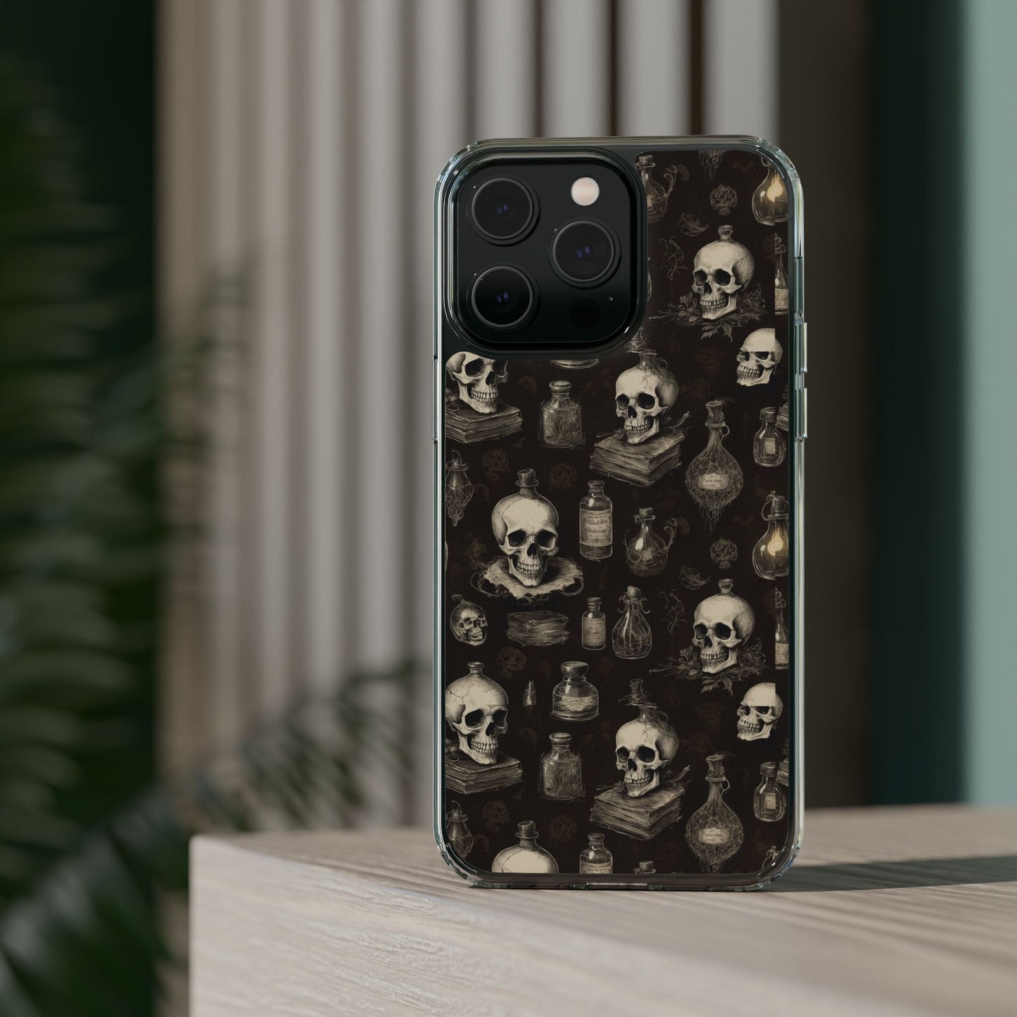 Gothic Skull Phone Case | Clear Impact-Resistant Cases for Halloween, Gothic Aesthetic, Unique Gift, Skull Lover, Spooky Decor