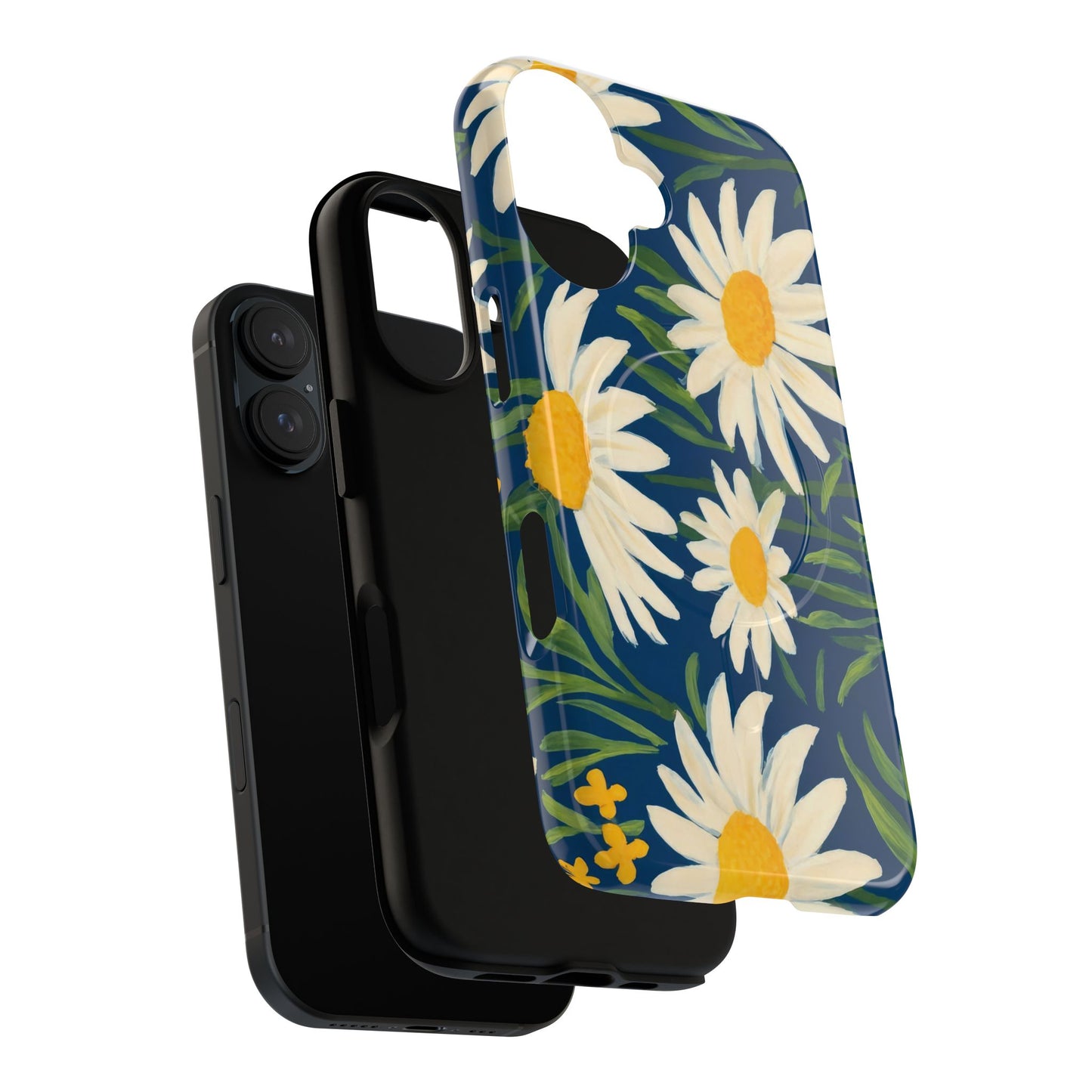 Daisy Floral IPhone Case-Tough Magnetic Cover ,Glossy Finish ,Retro Botanical Flower  Design.