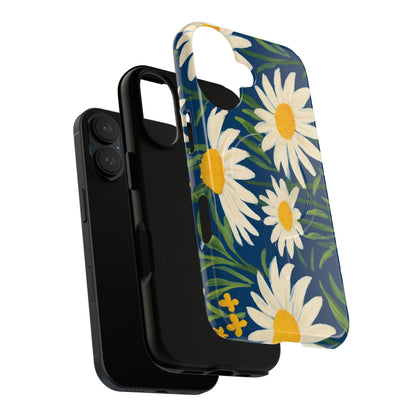 Daisy Floral IPhone Case-Tough Magnetic Cover ,Glossy Finish ,Retro Botanical Flower  Design.