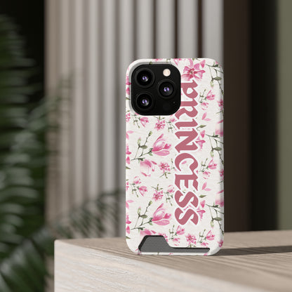 Chic Floral Phone Case with Card Holder for Princesses, Cute Floral Design, Gift for Her